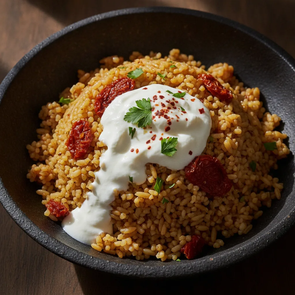 Bulgur Pilavı, yoğurtla servis edilmiş