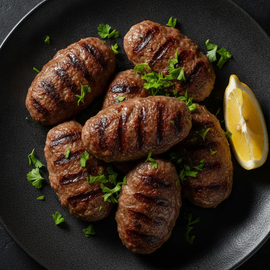 Izgara köfte, ekmek ve soğan salatasıyla